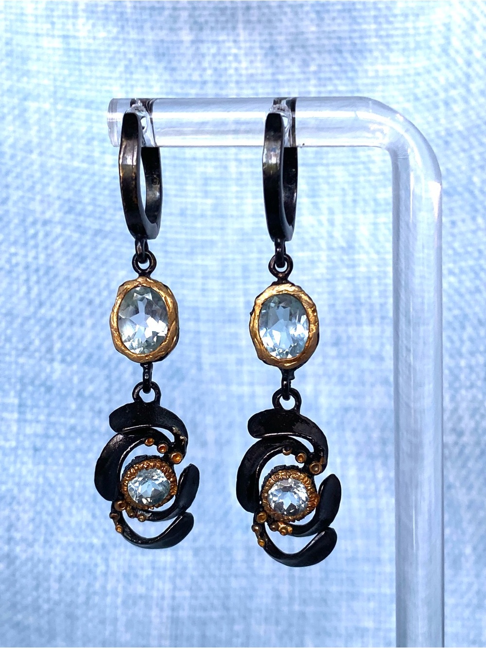 Black Rhodium Sterling & Blue Topaz Earrings